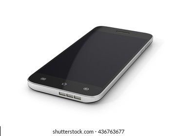 Modern Smartphone On White Background. Generic Mobile Smart Phone. 3d Illustration