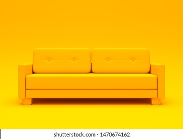 Modern sofa, couch isolated on a pastel yellow living room. Empty interior background . Minimal creative style concept. 3D rendering illustration front view