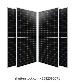 Modern solar panel setup with four panels, demonstrating efficient energy harvesting - High Quality Image isolated on white background