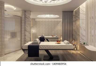 Modern Spa And Beauty Massage Salon 3D Rendering, 3D Illustration