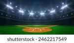 Modern sport stadium at night and baseball field ready for the match. Professional sports background for advertisement.