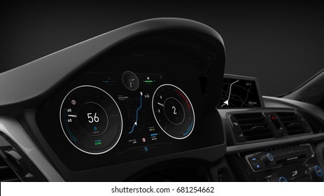 Modern Sports Car Dashboard With Navigation Display - 3D Illustration (3D Rendering)