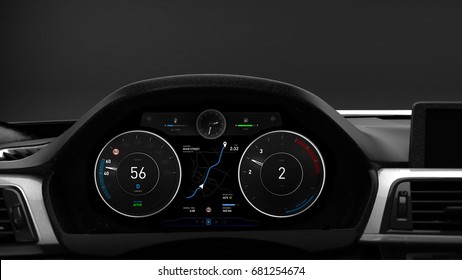 Modern Sports Car Dashboard With Navigation Display - 3D Illustration (3D Rendering)