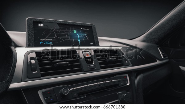 Modern sports car navigation display - 3D\
illustration (3D\
rendering)