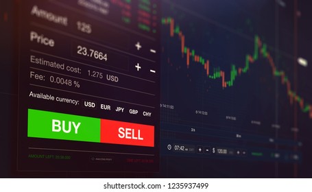 Modern Stock Exchange Scene With Chart, Numbers And BUY And SELL Options (3D Illustration)