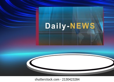 Modern Studio Stage With Big Screen At Back , Suitable For News Background. 3d Illustration