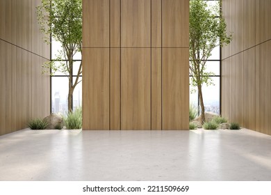 Modern Style Conceptual Interior Empty Room Wide View 3d Illustration. 3D Illustration