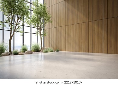 Modern Style Conceptual Interior Empty Room Wide View 3d Illustration. 3D Illustration