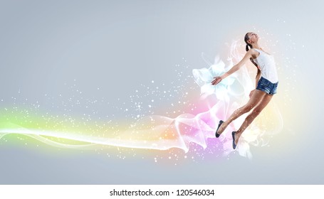 Modern style dancer jumping and posing. Illustration