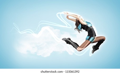 Modern Style Female Dancer Jumping And Posing. Illustration