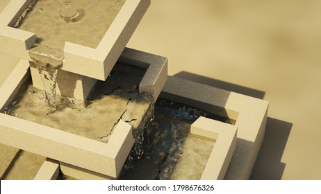 A Modern Stylish Indoor Fountain 3D Illustration