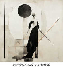 Modern suprematism. Silhouette of a woman in the style of abstraction. The painting is done in oil on canvas. There are cracks and traces of time on the coating. Stockillustration