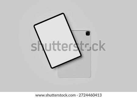 Modern Tablet Mockup with Front and Back View, Blank Screen on Minimal Gray Background