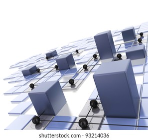 Modern Technical Background With A Local Area Network LAN City Is Symbolized By Cubes