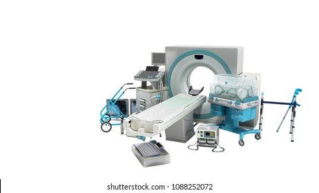 Modern technology in the medical technic 3d render on white no shadow