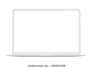 Modern thin laptop front view. White notebook mockup isolated  illustration. Perfect for any ui demonstration.