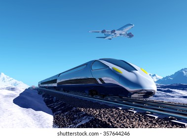 Modern train on the background of the snow landscape. - Powered by Shutterstock