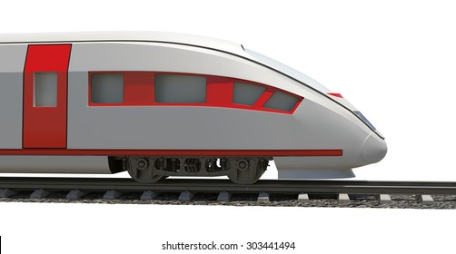 Modern Train On Isolated White Background, Side View