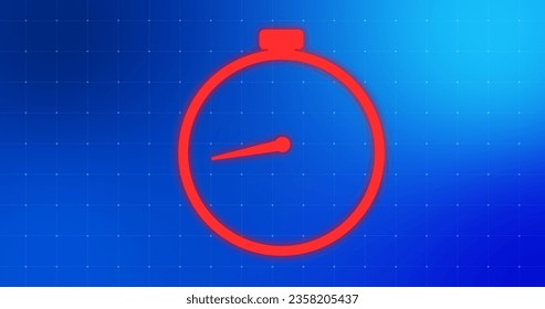 Modern trendy stylish 2D countdown timer animation in digital technology colors. Futuristic stopwatch start stop motion graphic.