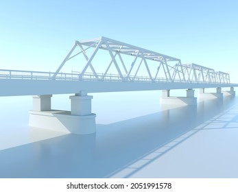 Modern truss bridge project, perspective view, 3d rendering illustration