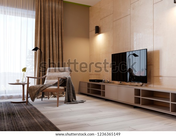 Modern Tv Stand Shelves Tv Over Stock Illustration 1236365149