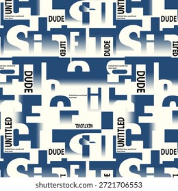 “Seamless modern typography pattern designed for T-shirts and fashion apparel. Bold abstract letterforms and words arranged in a repeating layout with brown and beige tones. Perfect for streetwear, casual wear, all-over print T-shirts, fabric printing and contemporary clothing designs.”