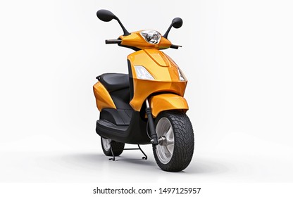 Modern urban orange moped on a white background. 3d illustration.