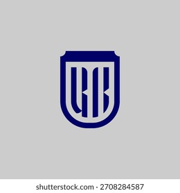 Modern vector monogram featuring the letters integrated into a protective shield emblem. Blue geometric line art design symbolizing safety, data privacy, and technological strength