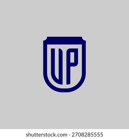 Modern vector monogram featuring the letters integrated into a protective shield emblem. Blue geometric line art design symbolizing safety, data privacy, and technological strength