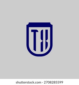 Modern vector monogram featuring the letters integrated into a protective shield emblem. Blue geometric line art design symbolizing safety, data privacy, and technological strength