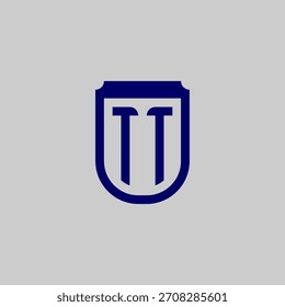 Modern vector monogram featuring the letters integrated into a protective shield emblem. Blue geometric line art design symbolizing safety, data privacy, and technological strength