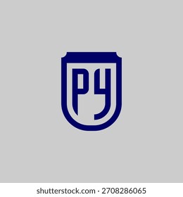 Modern vector monogram featuring the letters integrated into a protective shield emblem. Blue geometric line art design symbolizing safety, data privacy, and technological strength