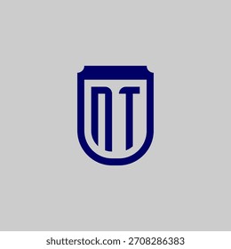 Modern vector monogram featuring the letters integrated into a protective shield emblem. Blue geometric line art design symbolizing safety, data privacy, and technological strength
