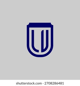 Modern vector monogram featuring the letters integrated into a protective shield emblem. Blue geometric line art design symbolizing safety, data privacy, and technological strength