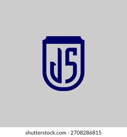 Modern vector monogram featuring the letters integrated into a protective shield emblem. Blue geometric line art design symbolizing safety, data privacy, and technological strength