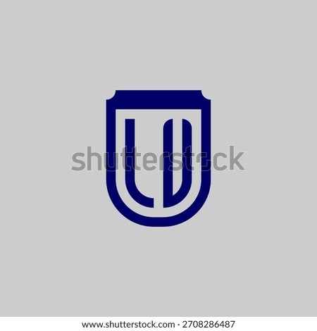 Modern vector monogram featuring the letters integrated into a protective shield emblem. Blue geometric line art design symbolizing safety, data privacy, and technological strength