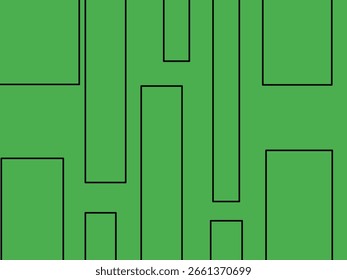 modern vector pattern featuring a bold green background with thin black lines. The lines form an abstract, interlocking grid of vertical rectangles, creating a clean and minimalist design.