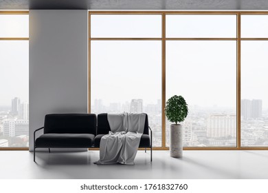 Modern Waiting Room Black Sofa Panoramic Stock Illustration 1761832760 ...