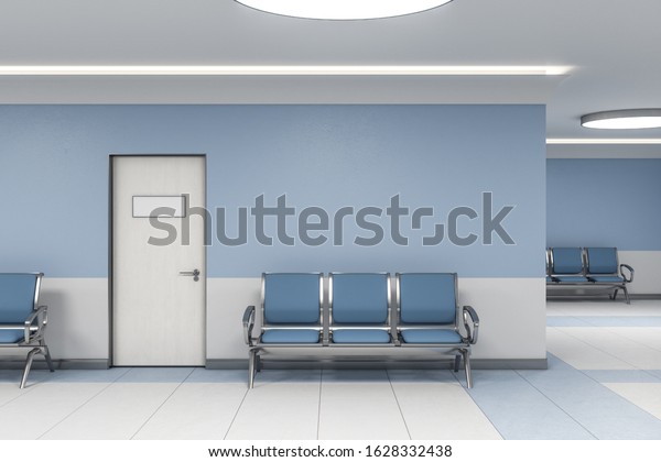 Modern
waiting room in blue medical office interior with chairs and blank
wall. Medical and healthcare concept. 3D
Rendering