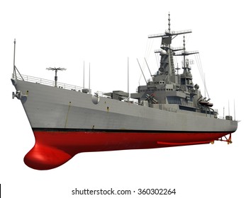 Modern Warship Over White Background. 3D Model.