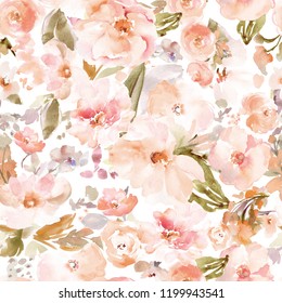 Modern Watercolor Floral Background Pattern With Peach And Blush Tones