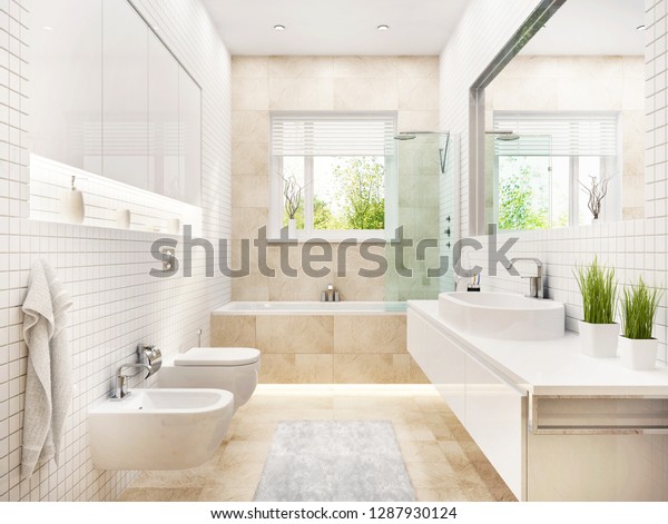 Modernes Weisses Badezimmer Mit Badewanne Und Stockillustration