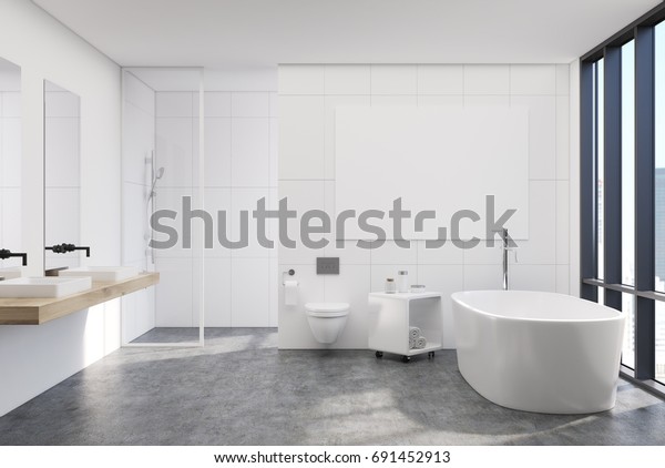 Modernes Weisses Badezimmer Mit Loft Fenster Horizontales Stockillustration