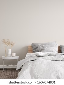 Modern White Bedroom Interior Close Up With Minimal Decor, 3d Render