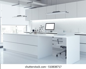 Modern White Clean Laboratory With Big Windows. 3d Rendering