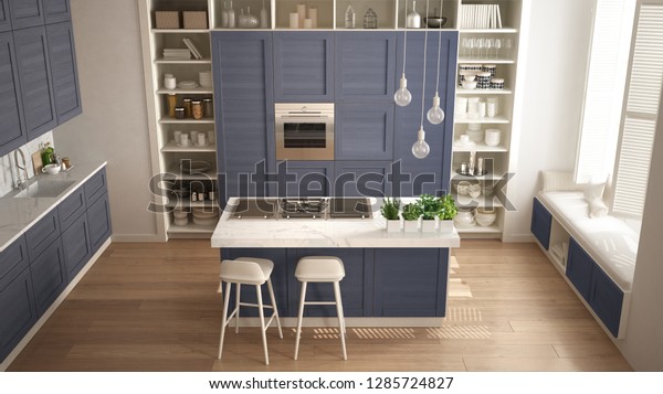 Best White Kitchen Ideas - Photos of Modern White Kitchen: Retro Blue