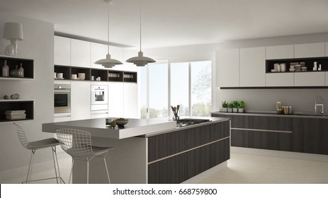 Interior View Modern Kitchen Wooden Floor Stock Photo 2203816491 ...