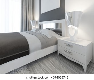 Modern White Nightstand Lamp By Bed Stock Illustration 394035745