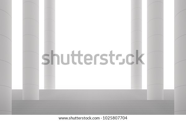 Modern White Space Interior Stair Column Interiors Stock Image