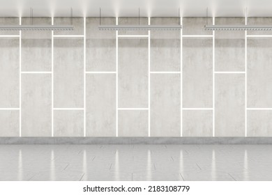 Modern white underground wall with illuminated lines. Gallery and hallway concept. 3D Rendering